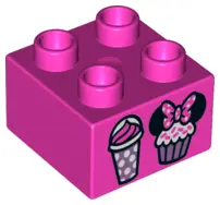 Dark Pink Duplo, Brick 2 x 2 with Cupcakes and Mouse Ears  Pattern