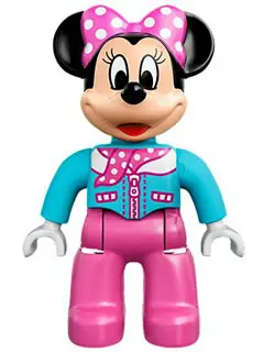 Duplo Figure Lego Ville, Minnie Mouse, Medium Azure Aviator Jacket with Polka Dot Scarf (6138416 / 6