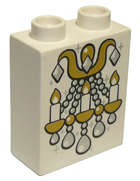 White Duplo, Brick 1 x 2 x 2 with Crystal Chandelier Pattern
