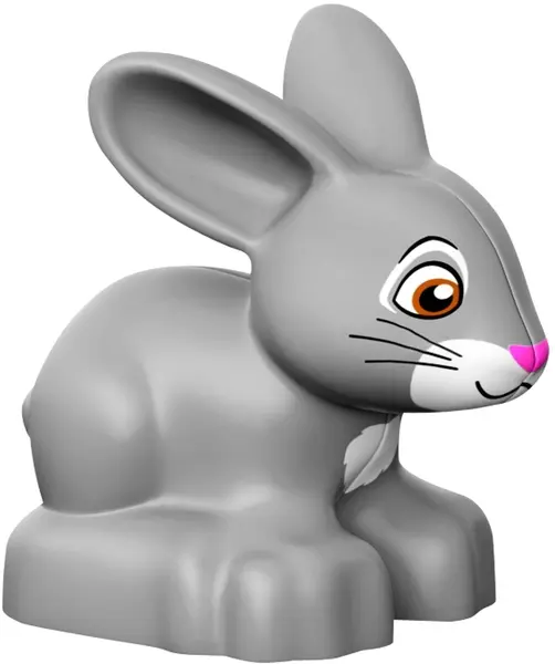 Light Bluish Gray Duplo Bunny / Rabbit Head Pointed Straight with Whiskers and Pink Nose Pattern