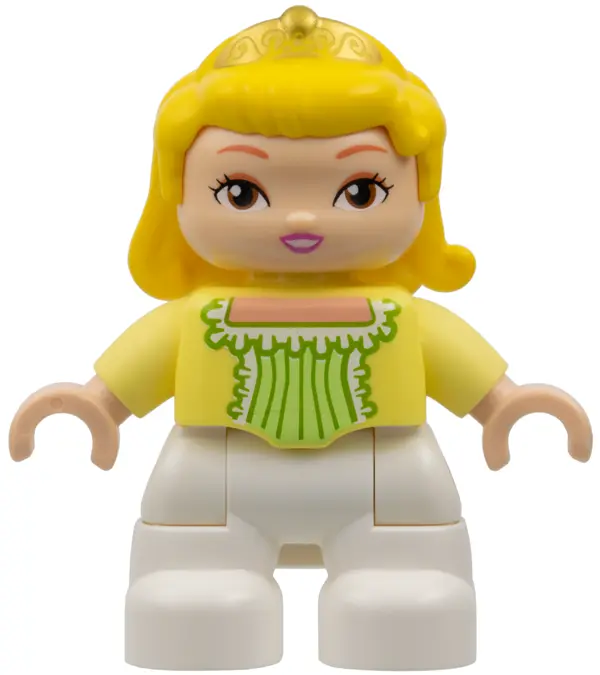 Duplo Figure Lego Ville, Child Girl, White Legs, Bright Light Yellow Top, Yellow Hair with Tiara, Pr