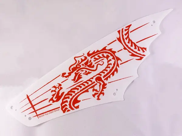 White Cloth Sail 29 x 9 1/2 with Red Ribs and Oriental Dragon Pattern