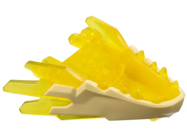 Trans-Yellow Dragon Head (Ninjago) Jaw with Spikes, 4 Studs and 2 Bar Handles with Molded Tan Face P