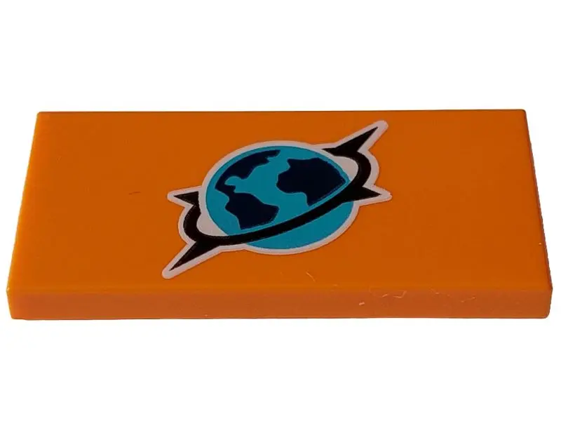 Orange Tile 2 x 4 with Medium Azure, Dark Blue and Black Arctic Explorer Logo Pattern