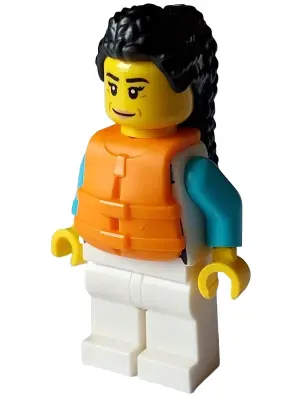 Arctic Explorer - Female, White Jacket over Medium Azure Shirt, White Legs, Black Hair, Orange Life 