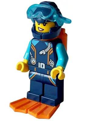 Arctic Explorer Diver - Female, Dark Blue Diving Suit and Helmet, Orange Air Tanks and Flippers, Tra