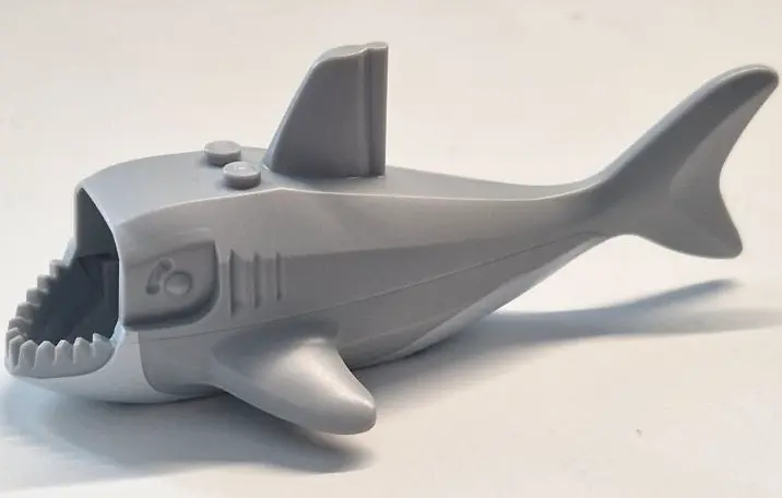 Light Bluish Gray Shark Body Large with Gills with White Mouth and Stomach (Curved Vertical Edge Aro