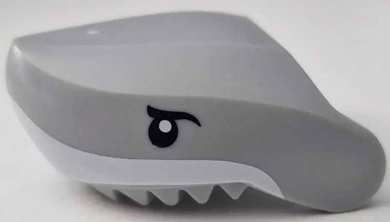 Light Bluish Gray Shark Head Large with White Mouth and Black Eyes with Eyelids Pattern