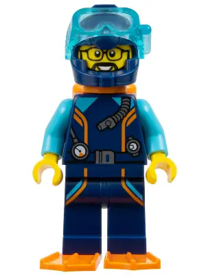 Arctic Explorer Diver - Male, Dark Blue Diving Suit and Helmet, Orange Air Tanks and Flippers, Trans