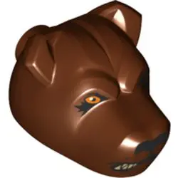 Reddish Brown Dog Head with Black Nose, Bright Light Orange Eye, Closed Eye, Snarling Mouth Half Clo