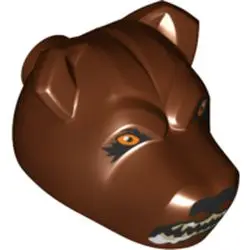 Reddish Brown Dog Head with Black Nose, Bright Light Orange Eyes, Snarling Mouth with Foam Pattern (