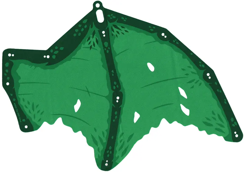Green Cloth Wing Dragon Left, Tattered with Dark Green Bones, Green Scales and Trim Pattern