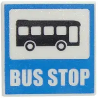 White Road Sign 2 x 2 Square with Open O Clip with Bus and 'BUS STOP' Pattern