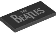 Black Tile 2 x 4 with 'THE BEATLES' Pattern