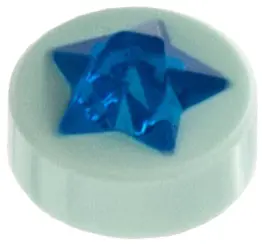 Light Aqua Tile, Round 1 x 1 x 2/3 with Molded Trans-Dark Blue Star Pattern