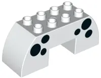 White Duplo, Brick 2 x 6 x 2 Slope Curved Double with 2 x 2 Cutout on Bottom with Black Spots Patter
