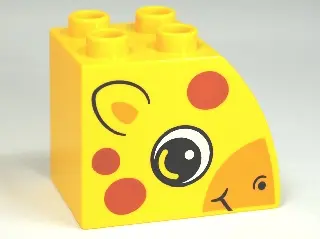 Yellow Duplo, Brick 2 x 3 x 2 Slope Curved with Circled Black Eye with Arc, Ear, Smile, Bright Light