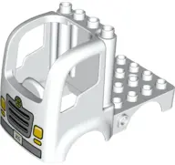 White Duplo Car Body Truck 4 x 4 Flatbed with 4 Top Studs with Grille, Headlights, '3CO', and Recycl