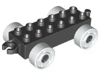 Black Duplo Car Base 2 x 6 with Open Hitch End and White Wheels with Fake Bolts