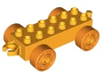 Bright Light Orange Duplo Car Base 2 x 6 with Open Hitch End and Orange Wheels with Fake Bolts