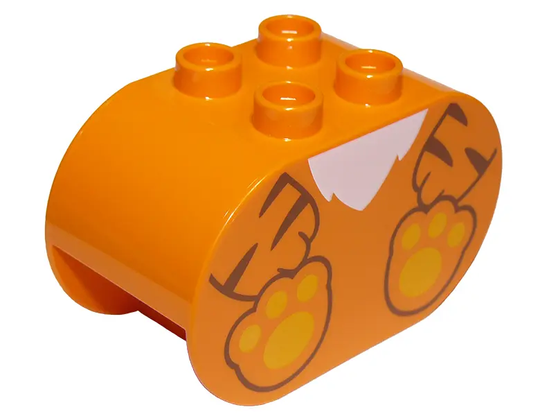 Orange Duplo, Brick 2 x 4 x 2 Rounded Ends with Tiger Paws and White Fur Pattern