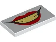 White Tile 2 x 4 with Open Mouth Smile with Red Lips and Bright Light Yellow Teeth Pattern