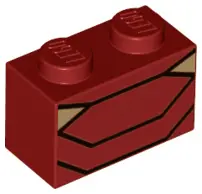 Dark Red Brick 1 x 2 with Black Angled Lines and 2 Dark Tan Triangles Pattern (BrickHeadz Iron Man M
