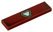 Dark Red Tile 1 x 4 with Black Angled Lines and Dark Azure, Gold and White Polygon / Arc Reactor Pat