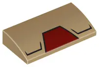 Dark Tan Slope, Curved 2 x 4 x 2/3 with Bottom Tubes with Black Angled Lines and Dark Red Trapezoid 