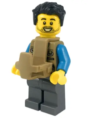 Camper - Male, Dark Tan Vest over Dark Azure Shirt, Dark Bluish Gray Legs, Black Tousled Hair, Baby 