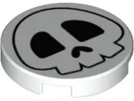 White Tile, Round 2 x 2 with Bottom Stud Holder With Skull Pattern
