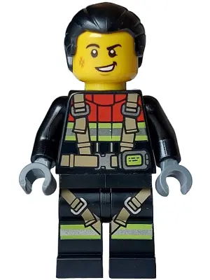 Fire - Male, Black Jacket and Legs with Reflective Stripes, Harness and Red Collar, Black Hair Ponyt
