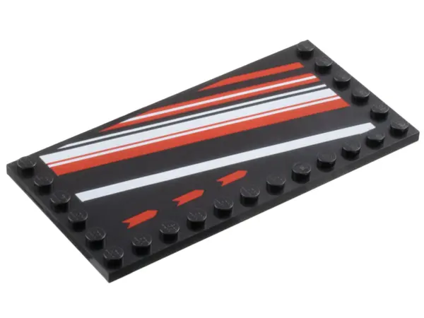 Black Tile, Modified 6 x 12 with Studs on Edges with Arrows, Red and White Diagonal Stripes Pattern