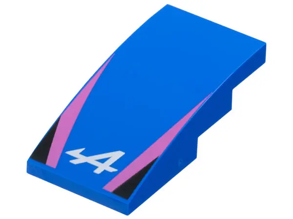 Blue Slope, Curved 4 x 2 with Alpine Formula 1 Logo Stylized White Capital Letter A, Dark Pink Strip