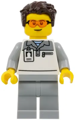 Formula 1 Mechanic - Male, Light Bluish Gray and White Polo Shirt, Light Bluish Gray Legs, Dark Brow