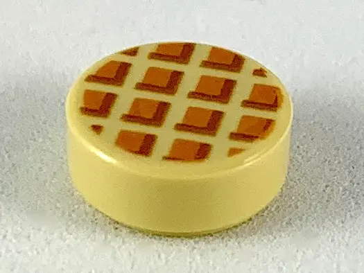 Tan Tile, Round 1 x 1 with Waffle, Medium Nougat Squares with Dark Orange Edges Pattern