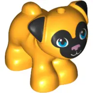 Bright Light Orange Dog, Friends Style, Pug, Standing with Black Face and Ears, Metallic Pink Nose, 
