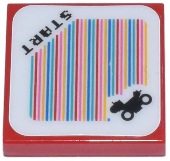 Red Tile 2 x 2 with Super Mario Scanner Code Yoshi Bike and 'START' Pattern (Sticker) - Set 72031