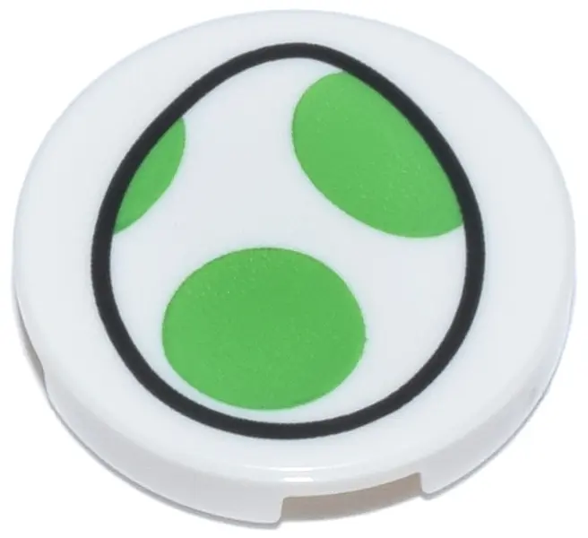 White Tile, Round 2 x 2 with Bottom Stud Holder with Egg with Bright Green Spots Pattern (Super Mari