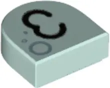 Light Aqua Tile, Round 1 x 1 Half Circle Extended with Black Kissy Mouth and Metallic Light Blue Bub