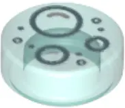 Trans-Light Blue Tile, Round 1 x 1 with Metallic Light Blue Bubbles Pattern