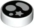 White Tile, Round 1 x 1 with Circles, Bean, and Star on Black Background Pattern