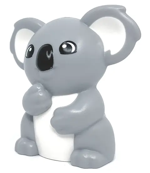 Light Bluish Gray Duplo Koala with Black Eyes and Nose, White Inner Ears and Stomach Pattern
