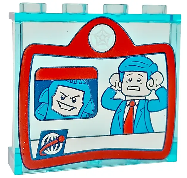 Trans-Light Blue Panel 1 x 4 x 3 with Side Supports - Hollow Studs with Zola and News Anchor on Scre