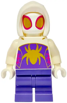 Ghost-Spider (Gwen Stacy) - Dark Purple Medium Legs, White Basic Smooth Hood, Gold Spider Logo and E