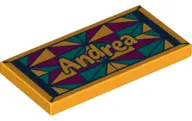 Bright Light Orange Tile 2 x 4 with 'Andrea' and Beach Towel Pattern