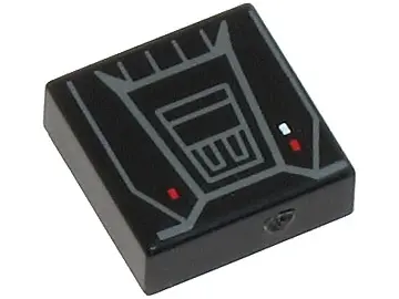 Black Tile 1 x 1 with SW Moff Gideon Jet Pack with Dark Bluish Gray Lines and Trapezoids and Red and