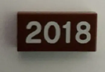 Reddish Brown Tile 1 x 2 with White '2018' Pattern