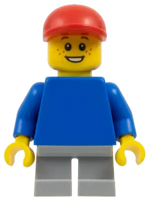 Plain Blue Torso with Blue Arms, Short Light Bluish Gray Legs, Red Cap