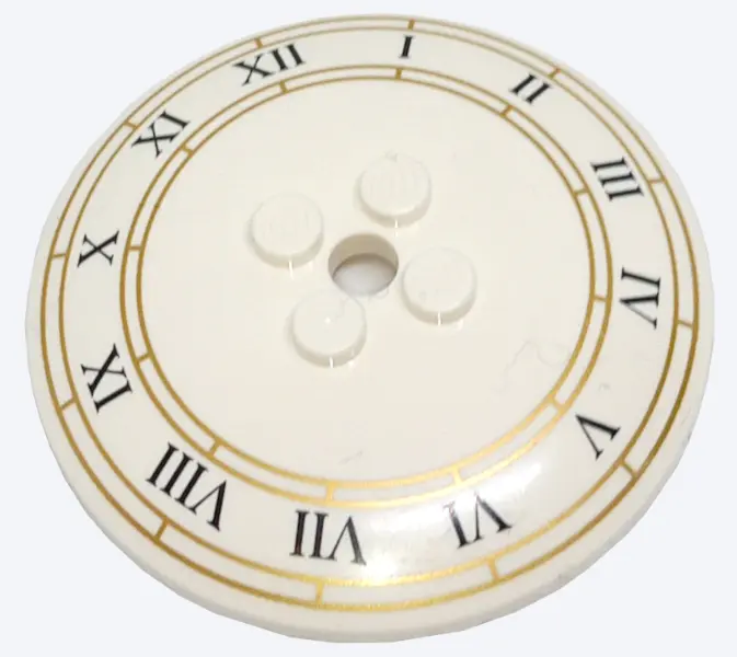 White Dish 6 x 6 Inverted (Radar) - Solid Studs with Clock Face with Black Roman Numerals and Gold B